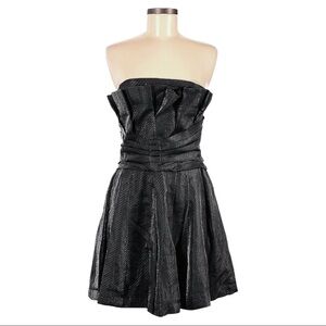 BCBGeneration Strapless Pleated Fit Flare Mini Dress Gray Shiny Cocktail Prom 6